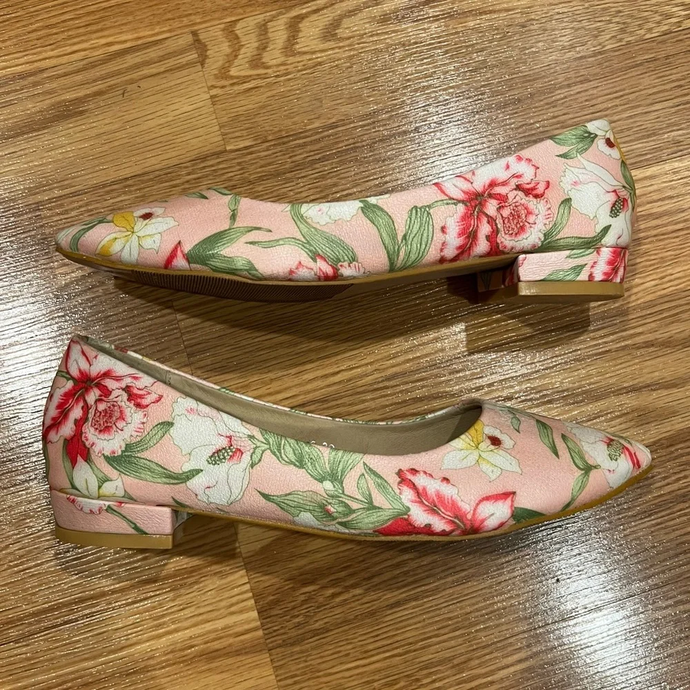 LL Tong Paris Pink‎ Leather floral print Ballet Flats size 38
